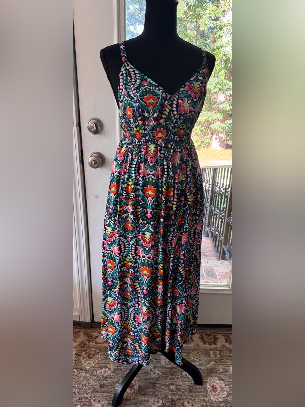 Long black boho print sundress size S